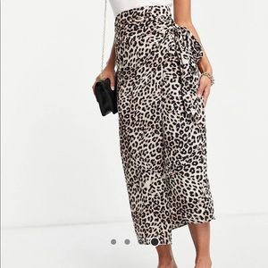 ASOS cheeta print wrap tie midi skirt